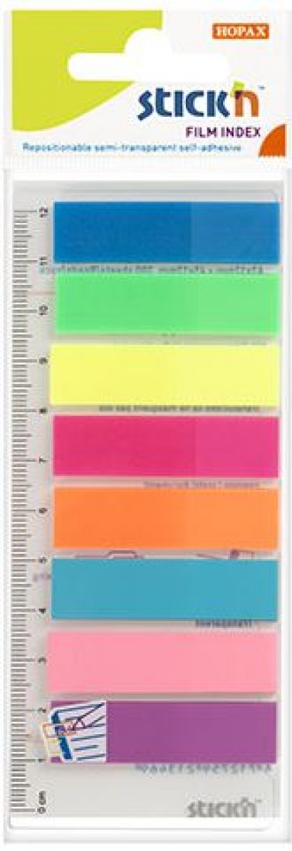 Plastové samolepicí záložky Stick´n neonové barvy s pravítkem, 45 x 12 mm