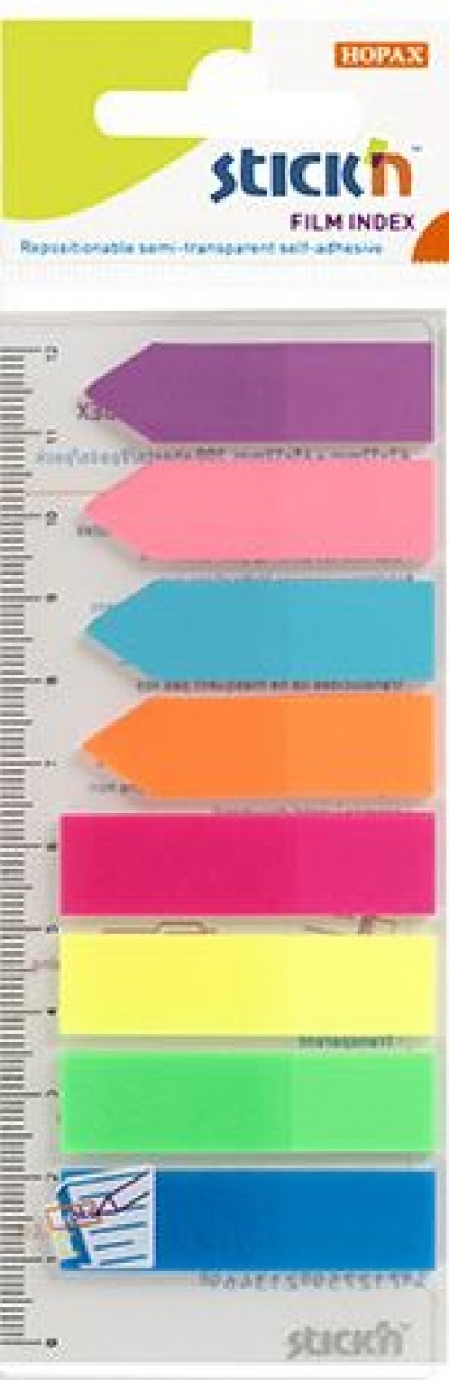 Plastové záložky Stick´n neonové  s pravítkem, 2 velikosti
