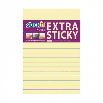 Samolepicí linkovaný bloček Stick´n Extra Sticky pastelově žlutý, 150 x 101 mm