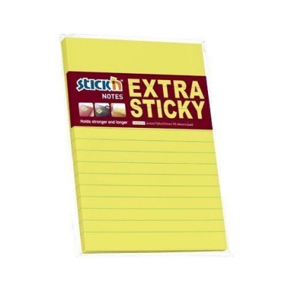 Samolepicí linkovaný bloček Stick´n Extra Sticky neonově žlutý, 150 x 101 mm