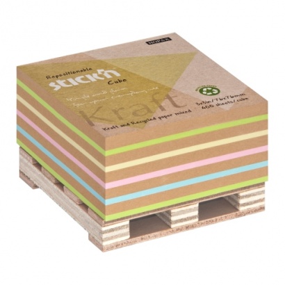 Bloček Stick´n Kraft z přírodního papíru,mix barev,  76 x 76 mm 400 lístků