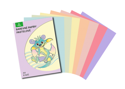 Barevný papír A4 - pastelový mix, 8 barev