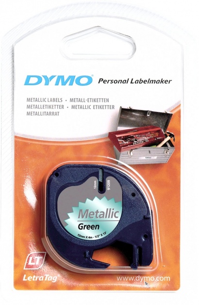 Dymo LetraTag páska metalická 12mm x 4m,zelená -doprodej