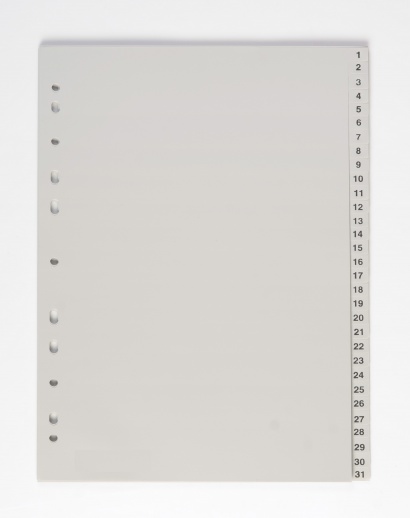 Plastový rozlišovač číselný A4, šedý 1-31