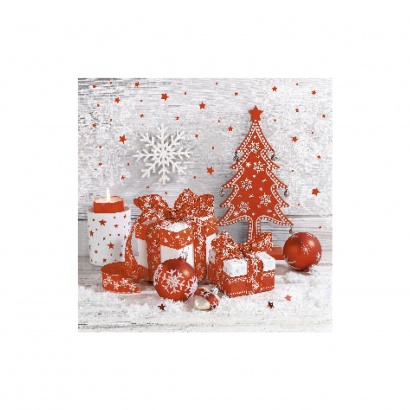 Ubrousky 33 x 33 cm,  Vánoční červeno bílá dekorace 20 ks