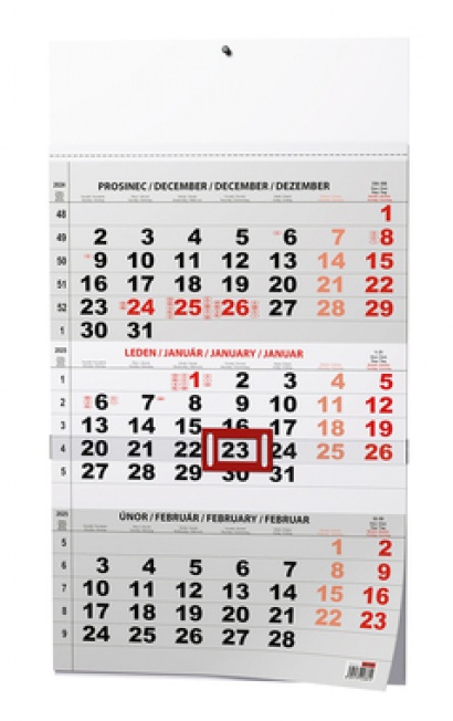 Nástěnný kalendář A3 - Tříměsíční - s mezinárodními svátky - černý