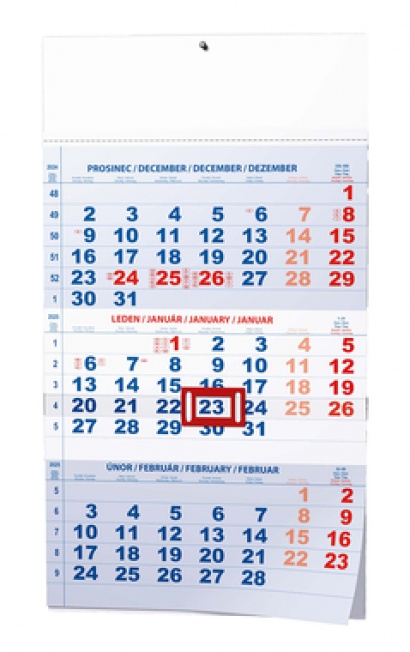 Nástěnný kalendář A3 - Tříměsíční - s mezinárodními svátky- modrý