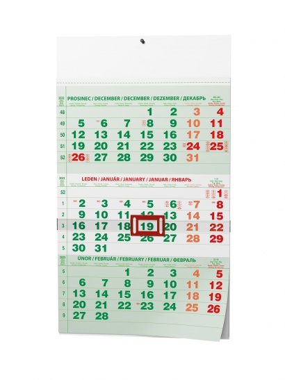Nástěnný kalendář A3 - Tříměsíční - s mezinárodními svátky- zelený