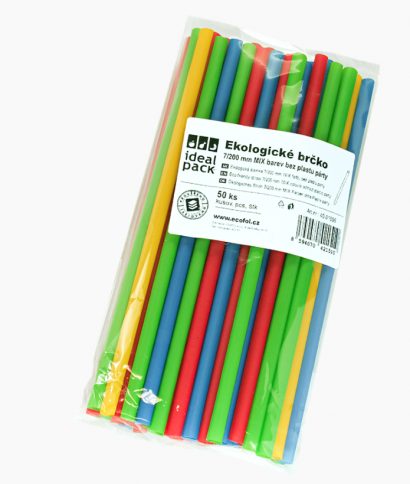 Ekologické brčko 7/200 mm MIX barev bez plastu ideal pack® 50 ks