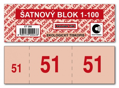 Šatnový blok 1-100 čísel,1 blok 100 lístků