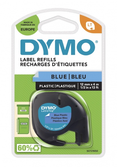 Dymo LetraTag páska plastová 12mm x 4m, modrá -doprodej