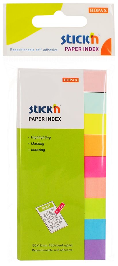 Papírové záložky Hopax Neon Mix 50 x 12 mm 450 lístků